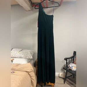 Birdy Grey Green One Shoulder Velvet Dress